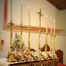 Conjunto de Castiçais Sagrada Família com Cruz banhado a ouro (7 Peças)