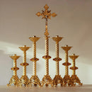 Conjunto de Castiçais Catedral Crescentes com Cruz banhado a ouro (7 Peças)