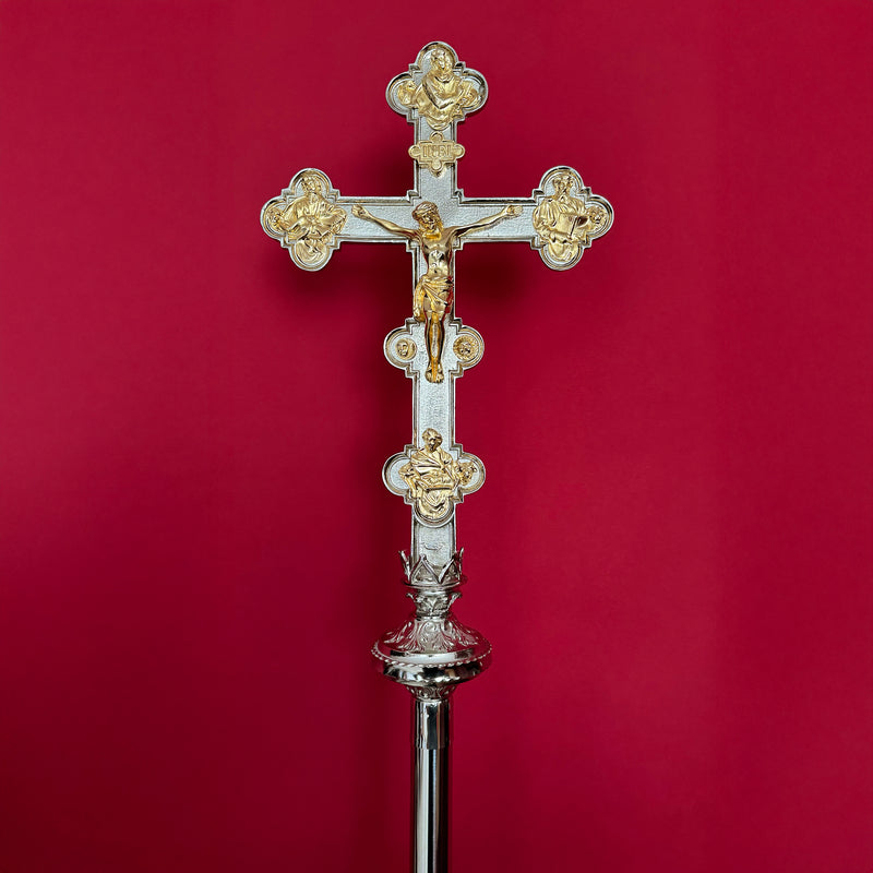 Cruz Processional Evangelista banhada a níquel - haste lisa