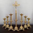 Conjunto de Castiçais Catedral Crescentes com Cruz banhado a ouro (7 Peças)