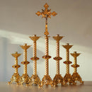 Conjunto de Castiçais Catedral Crescentes com Cruz banhado a ouro (7 Peças)
