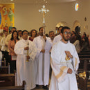 Cruz Processional Catedral banhada a níquel - haste lisa