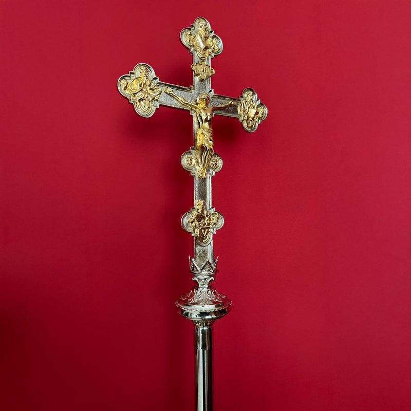 Cruz Processional Evangelista banhada a níquel - haste lisa