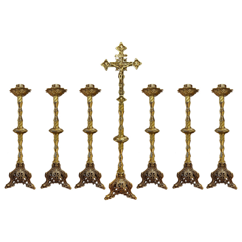 Conjunto de Castiçais 49cm em Bronze (7 Peças)