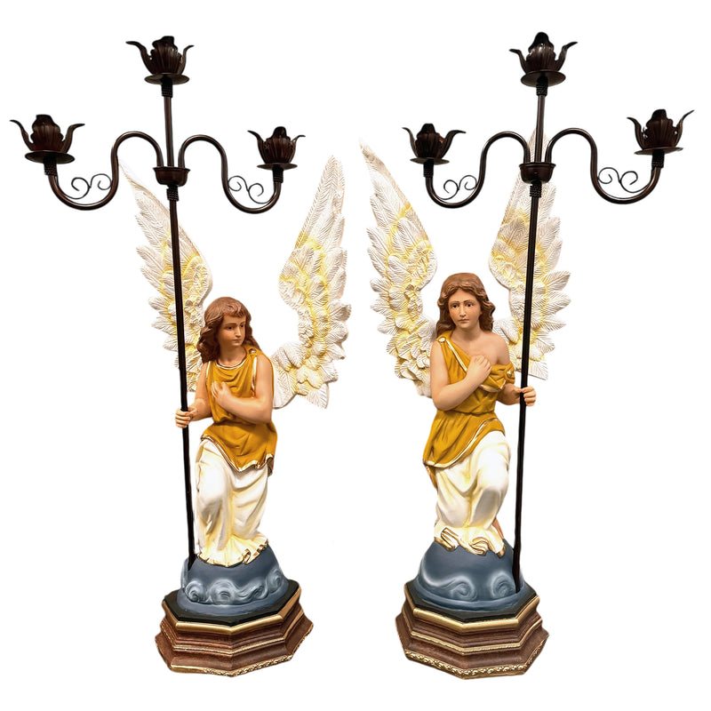 Par de Anjos com Candelabro Ajoelhados 104cm