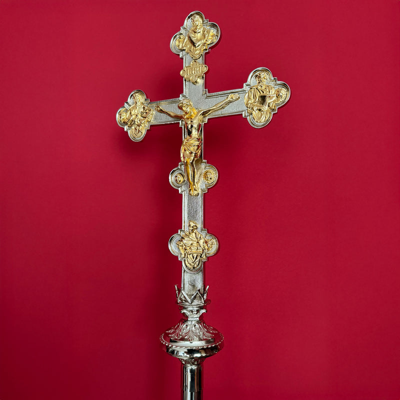Cruz Processional Evangelista banhada a níquel - haste espiral