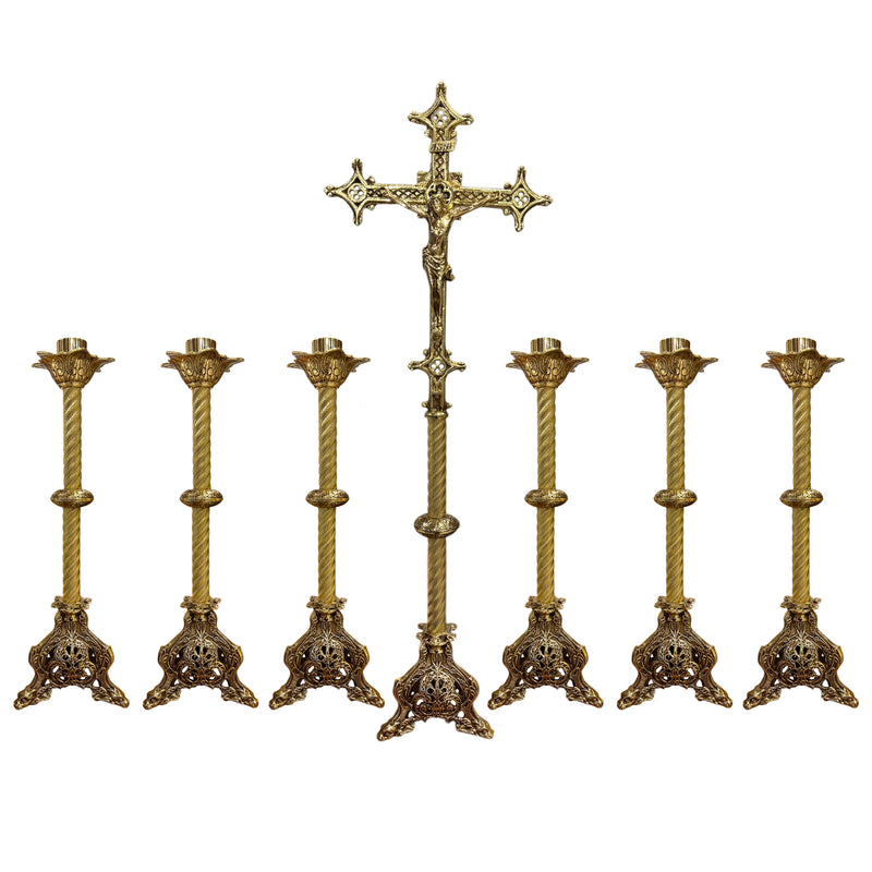 Conjunto de Castiçais 48cm em Bronze (7 Peças)