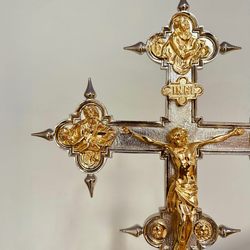 Cruz Processional Vaticana banhada a níquel - haste espiral
