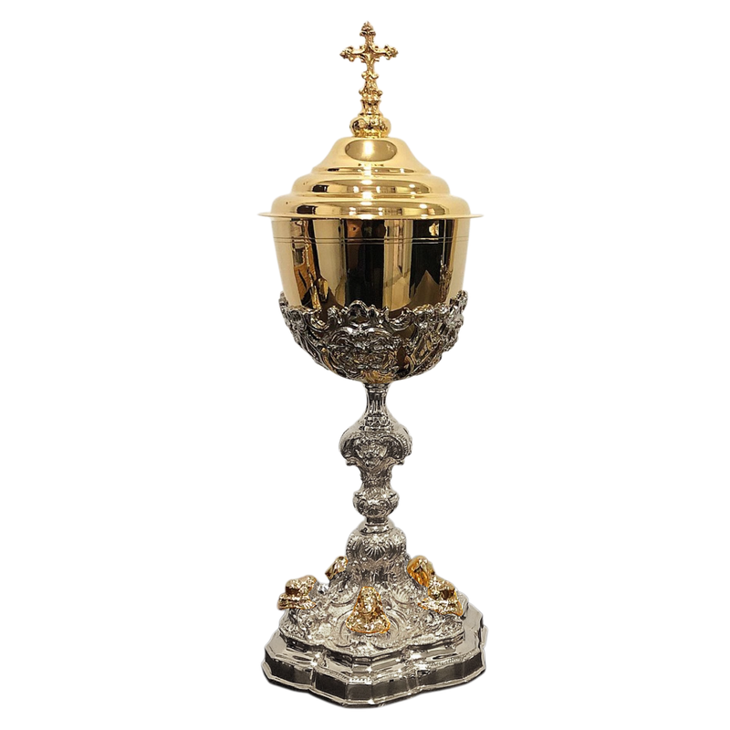 Conjunto de Cálice e Âmbula Sagrada Família banhados a níquel