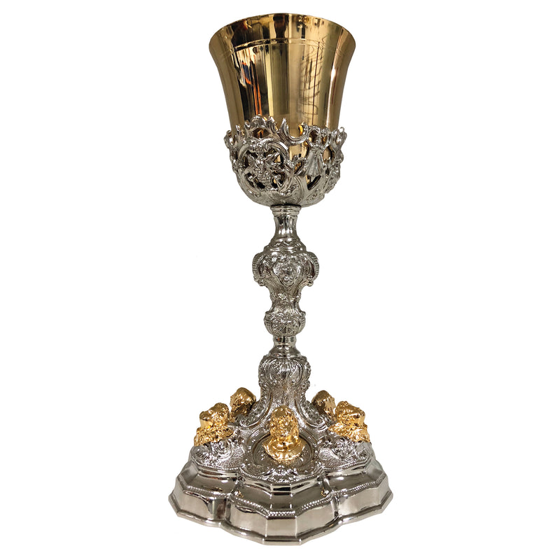 Conjunto de Cálice e Âmbula Sagrada Família banhados a níquel