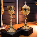 Conjunto de Cálice e Âmbula JHS com Grade banhados a ouro