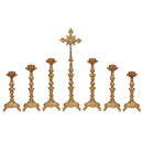 Conjunto de Castiçais Barrocos Crescentes com Cruz banhado a ouro (7 Peças)