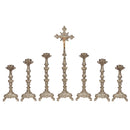 Conjunto de Castiçais Barrocos Crescentes com Cruz banhado a níquel (7 Peças)