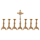 Conjunto de Castiçais Barrocos Peq. com Cruz banhado a ouro (7 Peças)