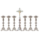 Conjunto de Castiçais Boleados com Cruz banhado a níquel (7 Peças)