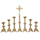 Conjunto de Castiçais Catedral Crescentes com Cruz banhado a ouro (7 Peças)