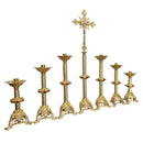 Conjunto de Castiçais Catedral Crescentes com Cruz banhado a ouro (7 Peças)