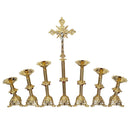 Conjunto de Castiçais Catedral Crescentes com Cruz banhado a ouro (7 Peças)
