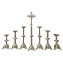Conjunto de Castiçais Catedral Crescentes com Cruz banhado a níquel (7 Peças)