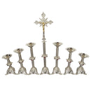 Conjunto de Castiçais Catedral Crescentes com Cruz banhado a níquel (7 Peças)