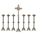 Conjunto de Castiçais Espirais com Cruz banhado a níquel (7 Peças)