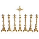 Conjunto de Castiçais Franceses com Cruz banhado a ouro (7 Peças)