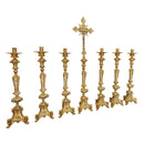 Conjunto de Castiçais Franceses com Cruz banhado a ouro (7 Peças)