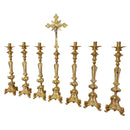 Conjunto de Castiçais Franceses com Cruz banhado a ouro (7 Peças)