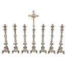 Conjunto de Castiçais Franceses com Cruz banhado a níquel (7 Peças)
