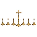 Conjunto de Castiçais Ovais com Cruz banhado a ouro (7 Peças)