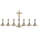 Conjunto de Castiçais Ovais com Cruz banhado a níquel (7 Peças)