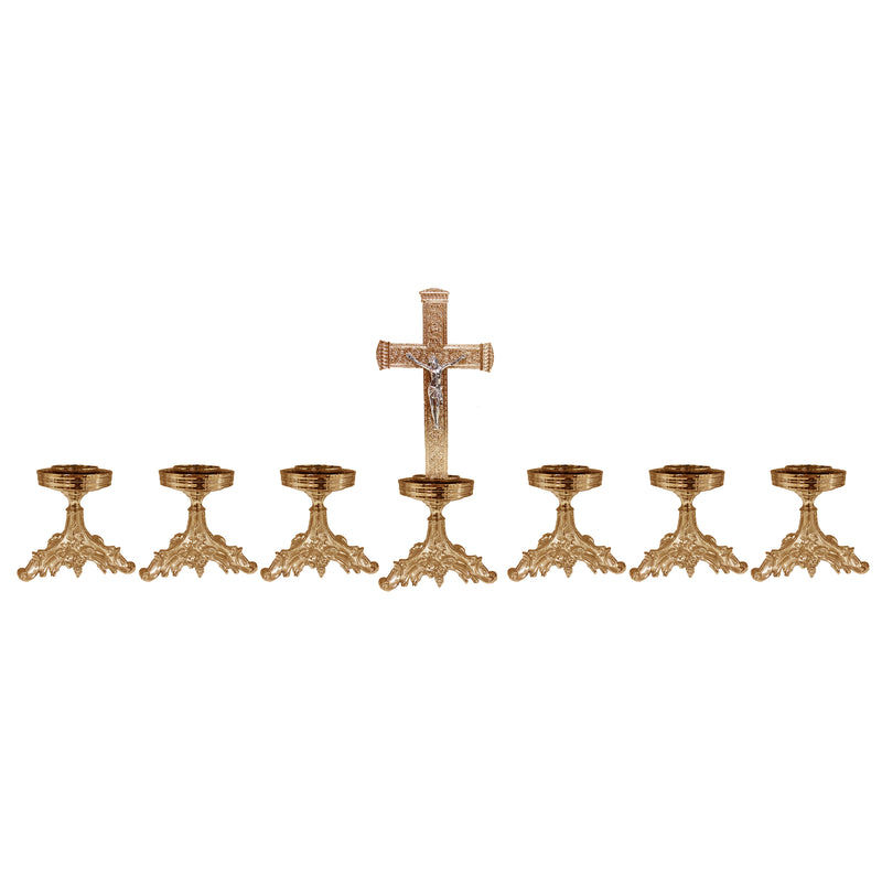 Conjunto de Castiçais para Donzela com Cruz banhado a ouro (7 Peças)