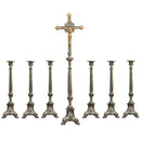 Conjunto de Castiçais Sagrada Família com Cruz banhado a níquel (7 Peças)