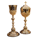 Conjunto de Cálice e Âmbula JHS com Grade banhados a ouro