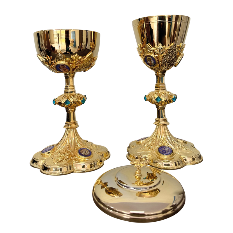 Conjunto de Cálice e Âmbula Pantokrator banhados a ouro