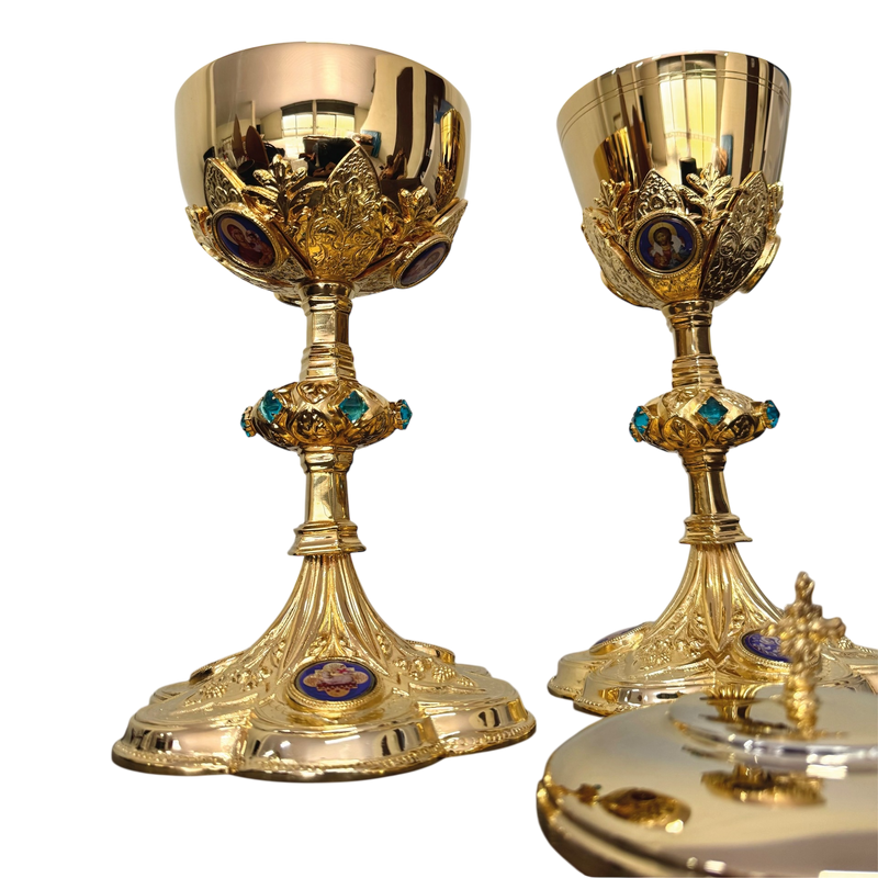 Conjunto de Cálice e Âmbula Pantokrator banhados a ouro