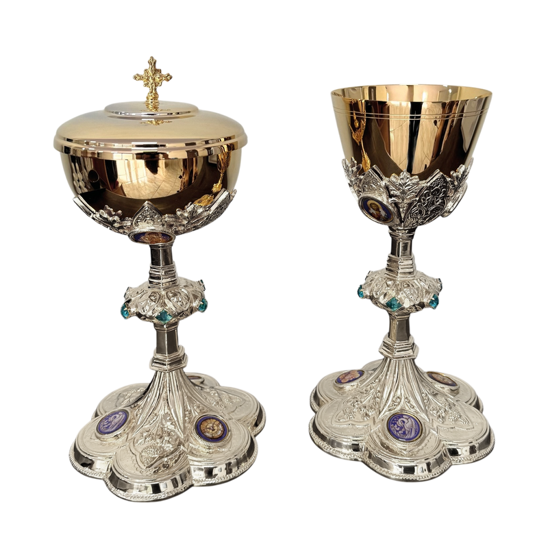 Conjunto de Cálice e Âmbula Pantokrator banhados a níquel
