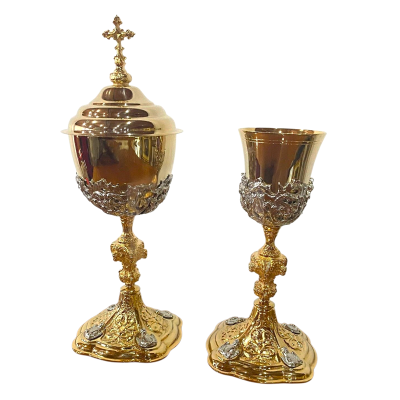 Conjunto de Cálice e Âmbula Querubim banhados a ouro