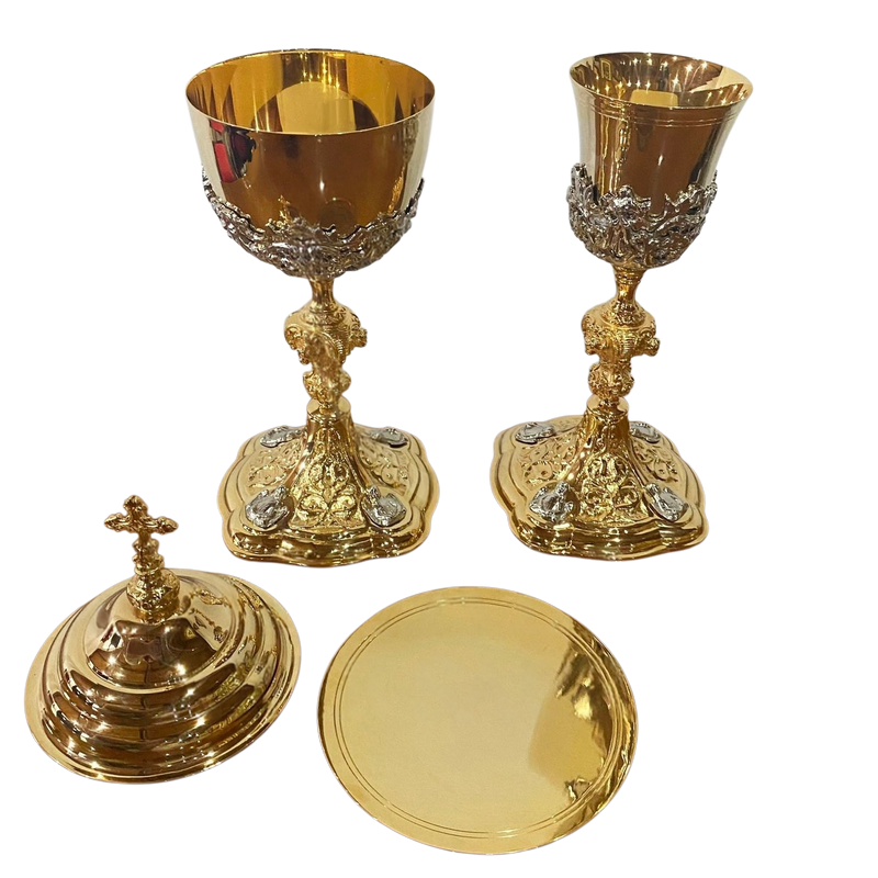 Conjunto de Cálice e Âmbula Querubim banhados a ouro