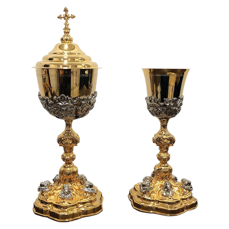 Conjunto de Cálice e Âmbula Sagrada Família banhados a ouro