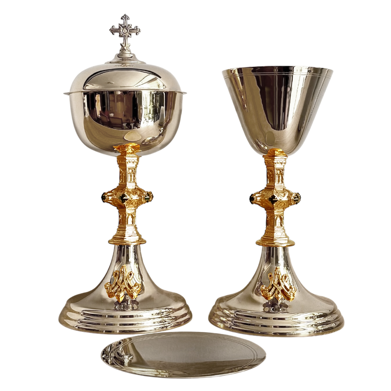 Conjunto de Cálice e Âmbula Santa Maria Mãe de Deus banhados a níquel