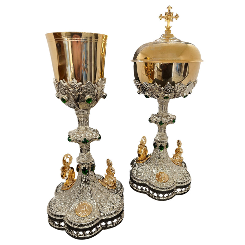 Conjunto de Cálice e Âmbula Templum Dei mod. B banhados a níquel