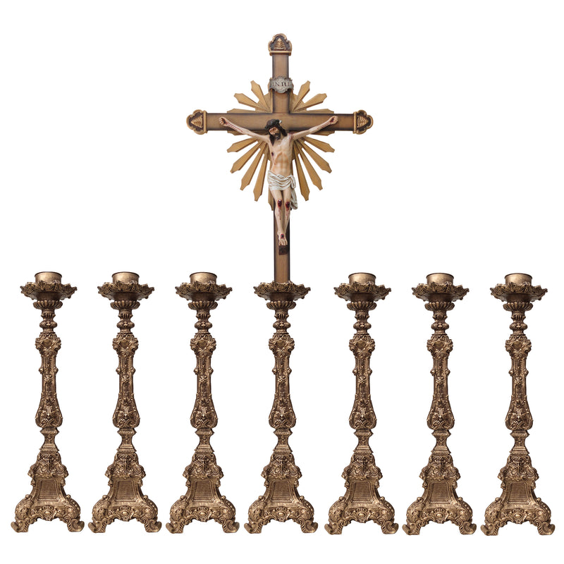 Conjunto de Castiçais em Resina 105cm com Cruz (7 Peças)