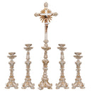 Conjunto de Castiçais em Resina com Cruz (5 peças) - com Pintura Branca