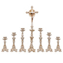 Conjunto de Castiçais em Resina com Cruz (7 peças) - com Pintura Branca