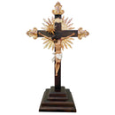Crucifixo 103cm com Base Ornado com Metal banhado a ouro
