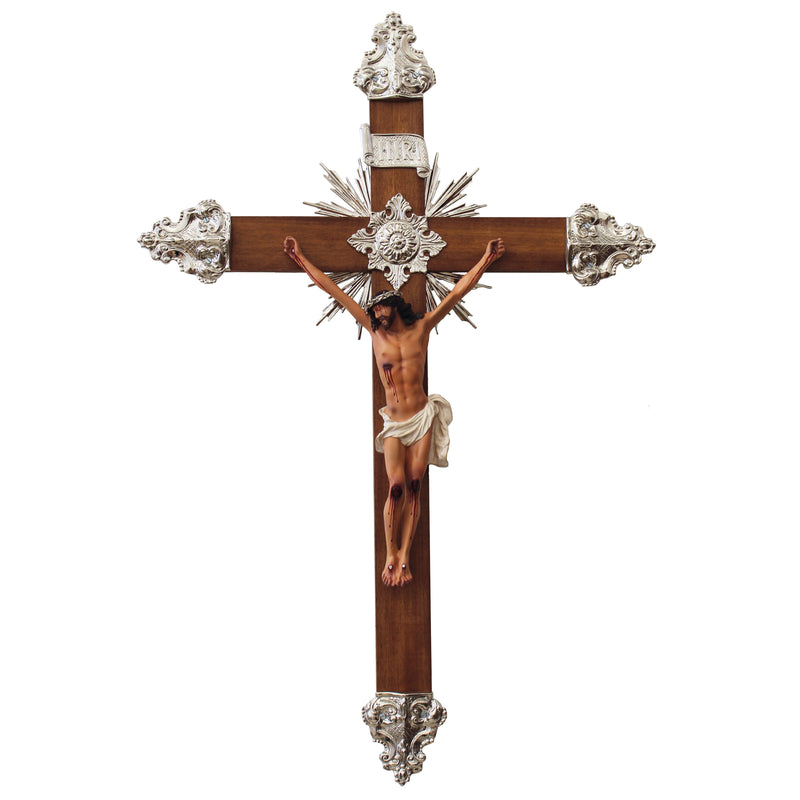 Crucifixo 65cm de Parede Ornado com Metal (banho de níquel)
