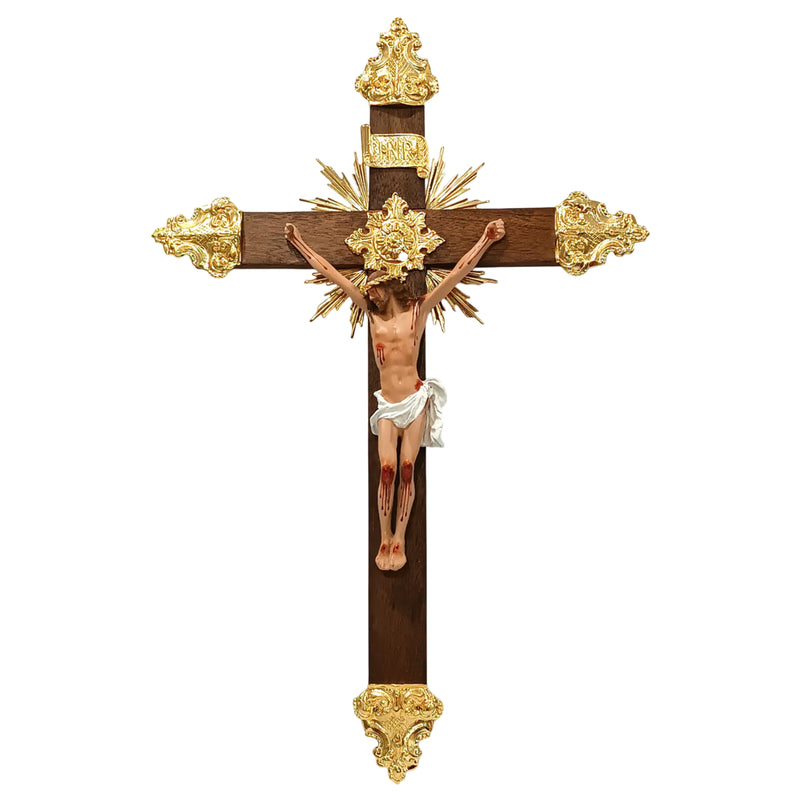 Crucifixo 65cm de Parede Ornado com Metal (banho de ouro)