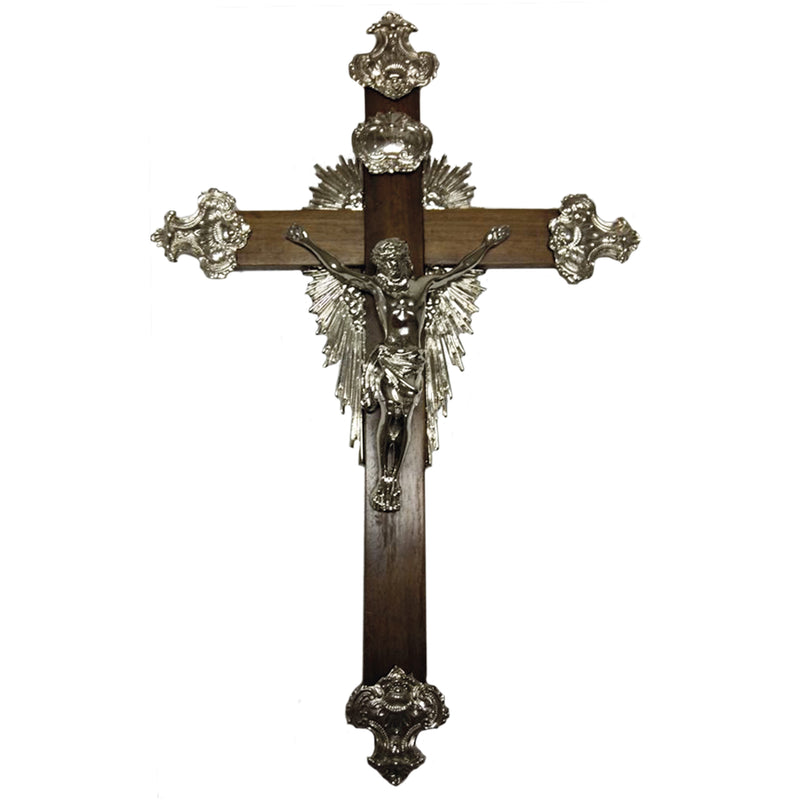 Crucifixo 40cm Ornado com Metal banhado a níquel