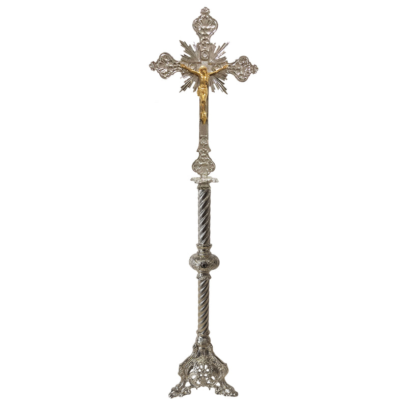 Cruz de Altar Espiral banhada a níquel